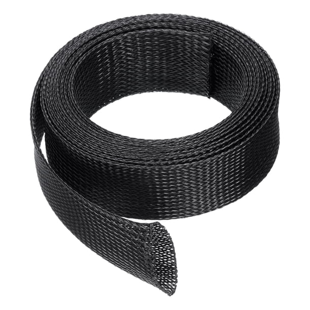 Manga de cable trenzado expandible de 10 pies - 1.5 pulgadas, gestión de cables PET, tubo de envoltura de alambre, negro