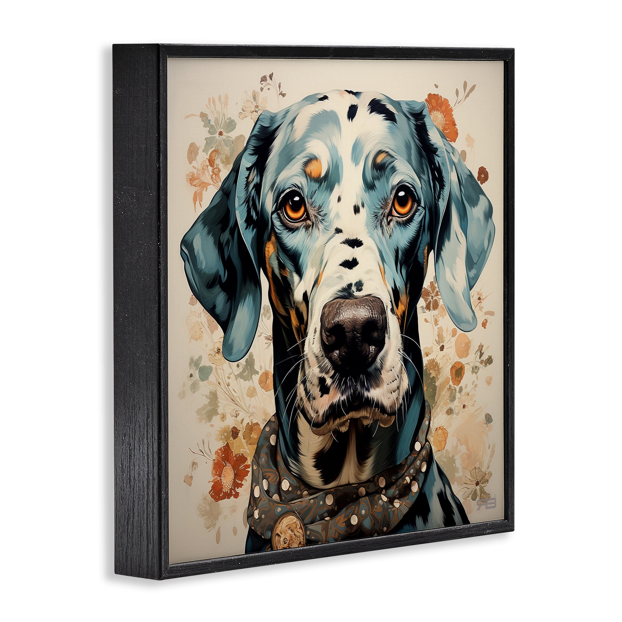 Stupell Industries Dog Portrait with Paint Splatter Animals & Insects Painting Black Framed Art Print Wall Art, 12 x 12