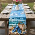 thumbnail image 4 of Nautical Coastal Table Runner 90 Inches, Summer Beach Flip Flops Bags Starfish Waves Bed Runner Dresser Scarves Tabletop for Indoor Outdoor Parties/Ceremony/Banquet, 13" x 90", 4 of 9