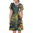thumbnail image 1 of Disketp Peaceful Deer Lily Pond para Vestido de Manga Corta para Mujeres, Vestidos de Verano para Mujeres, Casual y Holgado para la Playa, 1 of 6