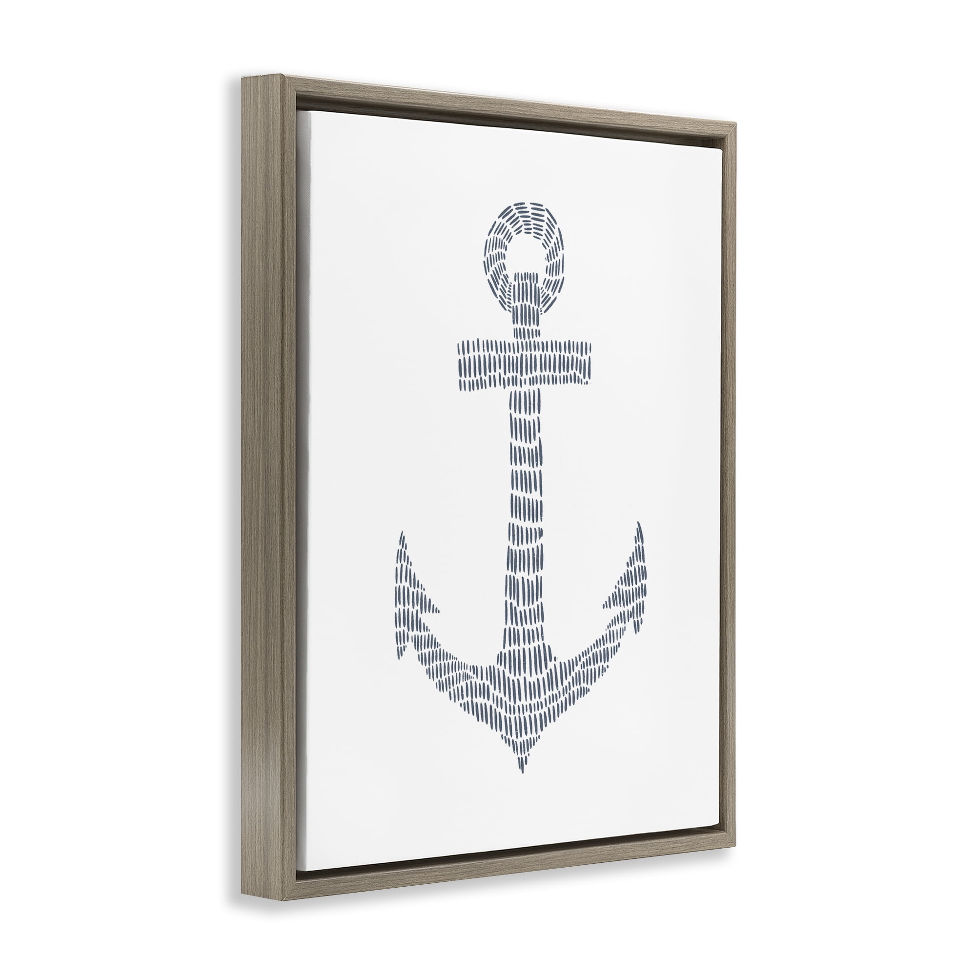 Stupell Industries Minimal Nautical Anchor Coastal Painting Brown Floater Framed Canvas Art Print Wall Art, 25 x 31