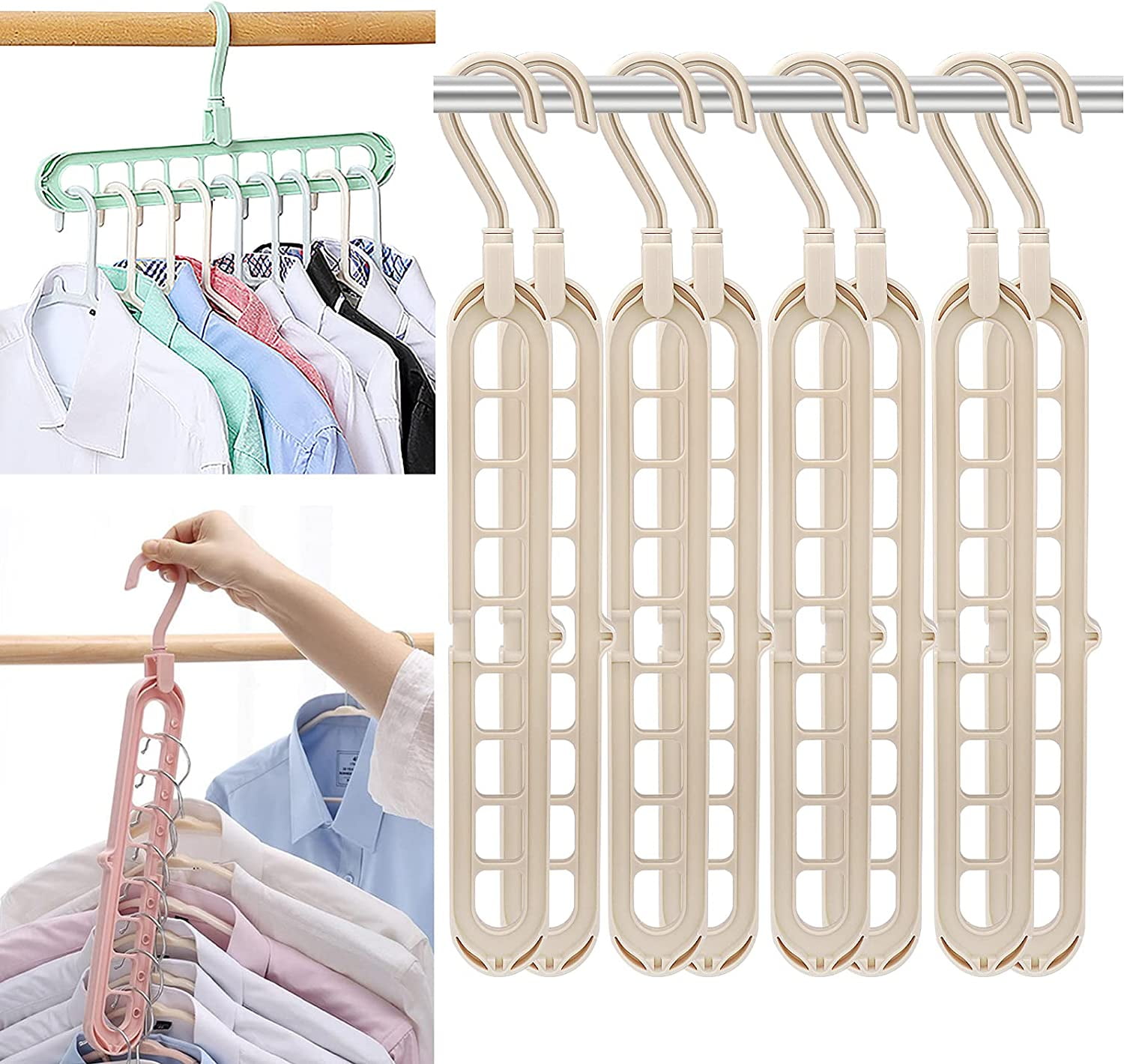  FIFATA Space Saving Cascading Clothes Hangers, 4 Pack,  Polypropylene, Heavy Duty, White, Pink, Light Gray, Green : Home & Kitchen