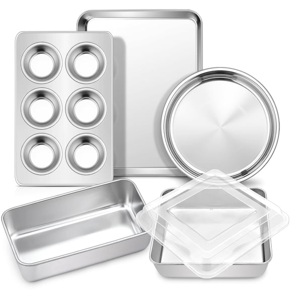 Walchoice 6-Piece Stainless Steel Non-stick Bakeware Sets with Cookie Sheet, Loaf & Muffin Pan