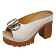 thumbnail image 6 of Rokment Women's Buckles Platform Dressy Slides Sandals 2026 Ladies Fashion Casual Leather Peep Toe Slip on Chunky Block High Heels Half Slippers Mules White Size 8, 6 of 7
