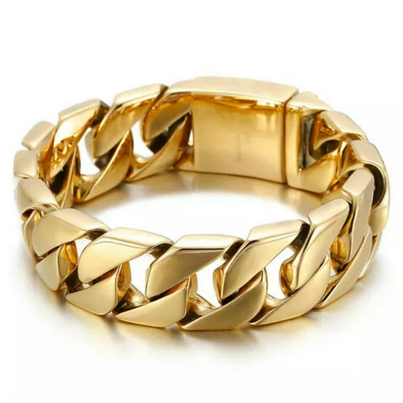 EOEMY 20mm Men'S Heavy Polished Stainless Steel Large Cuban Link Chain Bracelet 8.26"-Gold