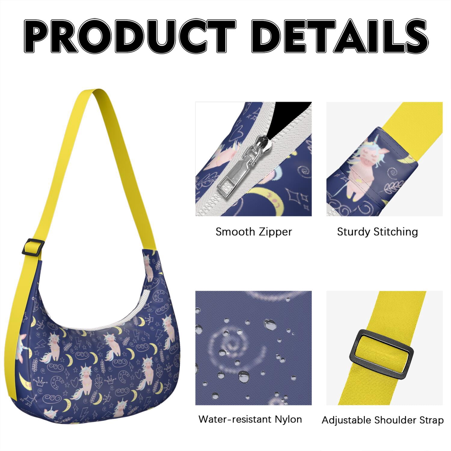 Crossbody Handbag for Women – Water-Resistant, Lightweight & Spacious, Unicorn and rainbow theme, Cute unicorn, Galaxy, Artistic unicorn illustration Style Bag
