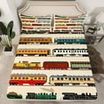 thumbnail image 2 of jejeloiu Train Steam Engine Twin Sheet Sets,Western Train Transportation Twin Fitted Sheet,Brown Orange Red Flat Sheet For Teens,Ultra Soft Home Decor,3 Pieces, 2 of 7
