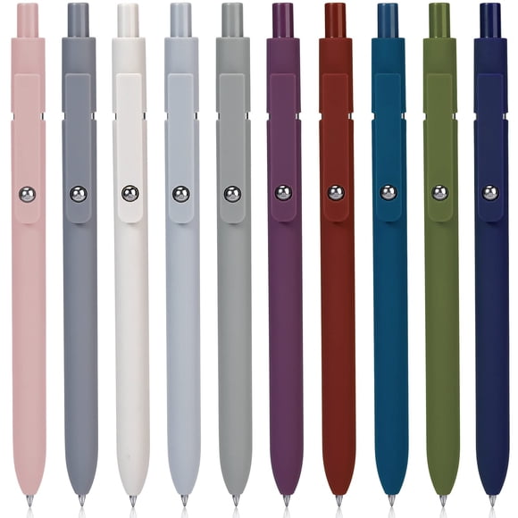 10Pcs Quick Dry Ink Pens,Retractable Gel Ink Pens,Fine Point Rolling Ball Gel Pen,Premium Smooth Writing Pens,0.5mm Cute Kawaii Pens for School Home Office Diary,Assorted Vintage Colors,Black Refill