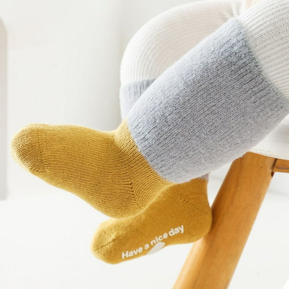 DRAFIDEEP 3 Pairs Infant Socks Non-slip Warmth Protection for 6-12 Months Old Combed Cotton
