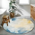 thumbnail image 4 of 3ft Round Rug, Blue Yellow Non-Skid Rubber Backing Large Area Rugs - Living Room Bedroom Home Office, Modern Vintage Oil Painting Abstract Indoor Floor Mat Carpets Washable Rug, 4 of 9