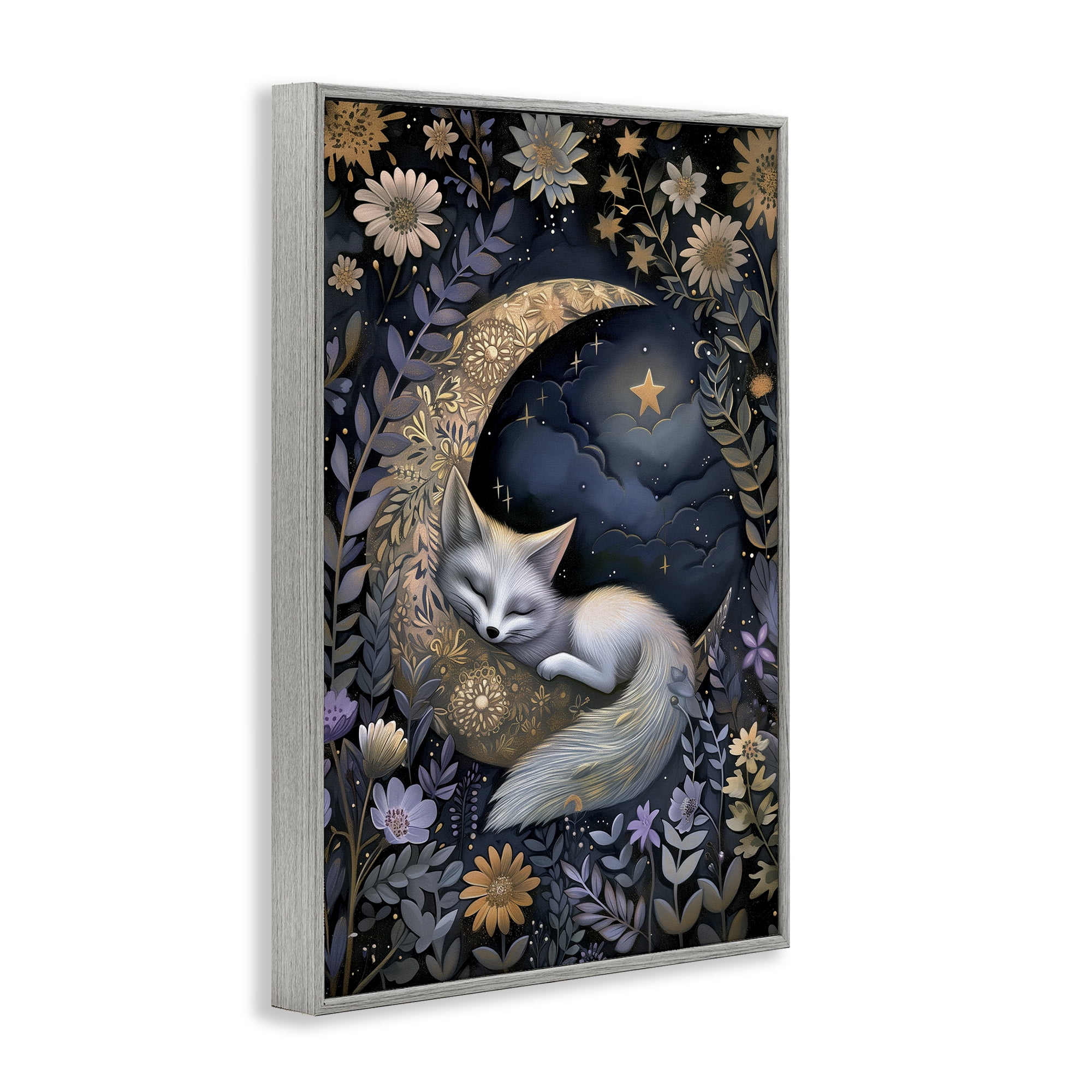 Stupell Industries Fox Sleeping on Moon Animals & Insects Painting Gray Framed Art Print Wall Art, 20 x 30