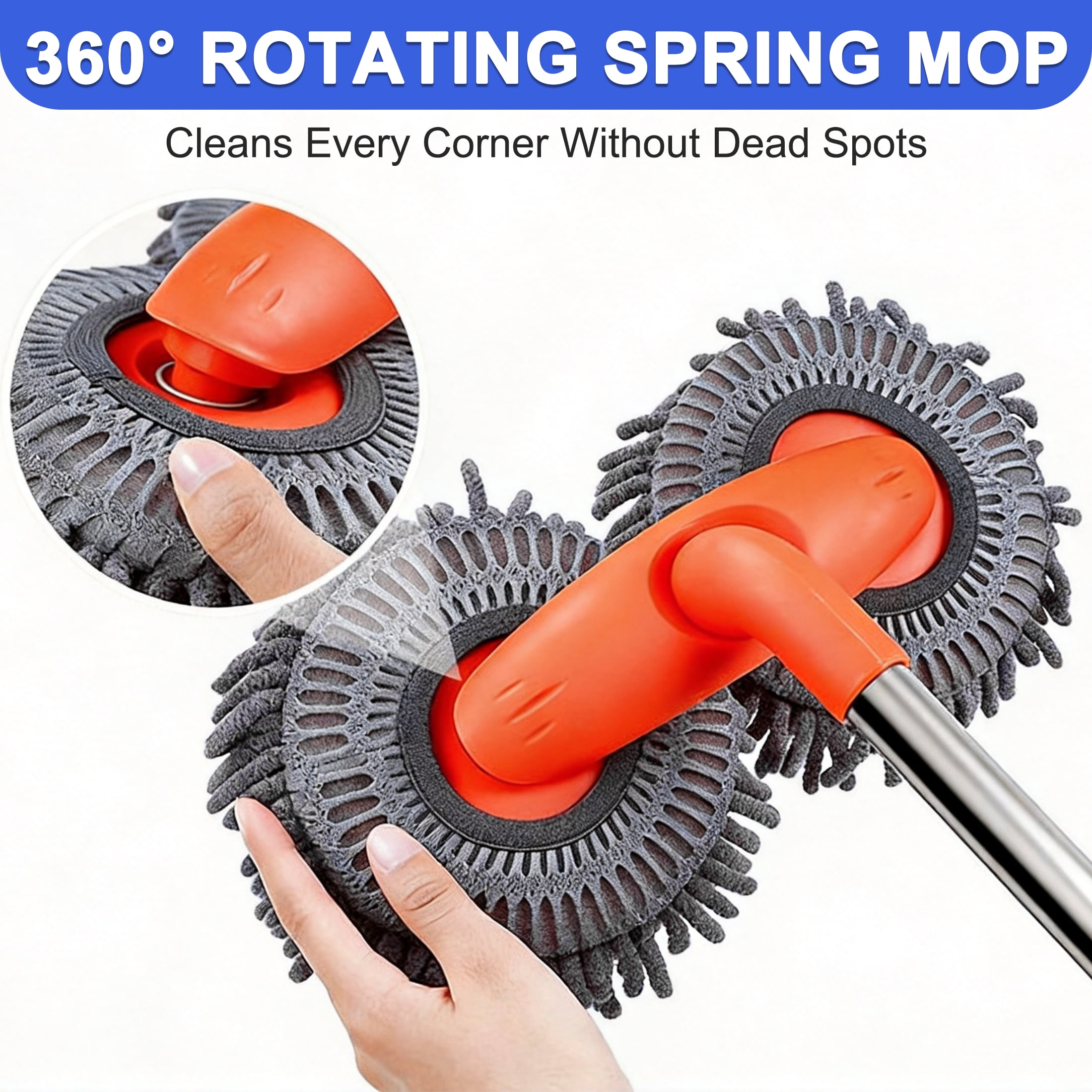 cisilov Car Duster, 360° Rotating Chenille Car Cleaning Brush with Telescopic Handle, Detachable Soft Mop Head, Scratch-Free for Car, Truck, SUV, RV, Home Use