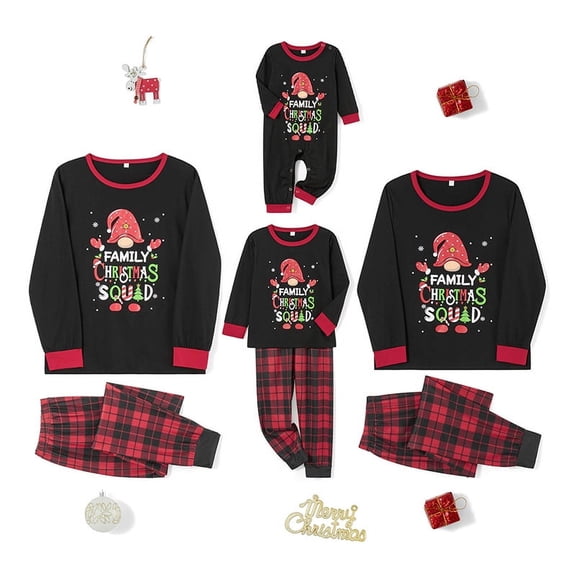 AIGUR Christmas Pajamas for Family Long Sleeve Gnome Print Tops Buffalo Plaid Pants Set Winter Sleepwear