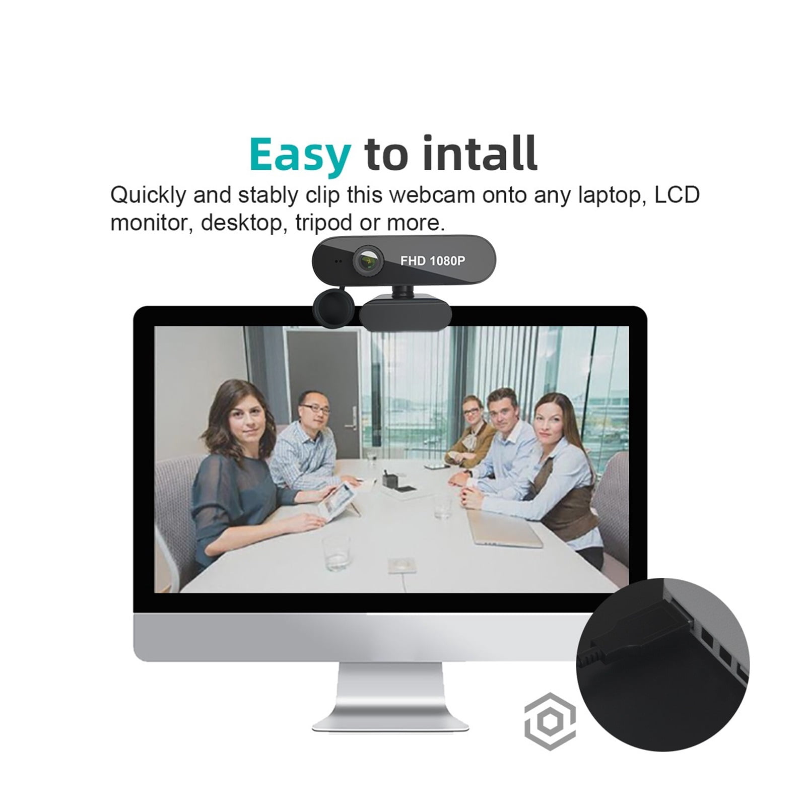 1080P USB Webcam Wide Angle Noise Reduction For PC Laptop Video Conference Online Study Live Boardcast Webcam Camera ,HD Video