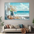 thumbnail image 6 of Mudket Coastal Window Scene with Flowers and Seashells Canvas Wall Art, Floral Nautical Wall Decor, Framed Ready to Hang Artwork for Living Room Bedroom - 12"L x 8"W, 6 of 10