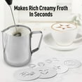 thumbnail image 4 of Zulay Premium Gift Milk Frother Set – Handheld Coffee Frother with Stand, 12oz/350ml Frothing Pitcher + 4 Latte Art Stencils – 13,000 RPM Motor, SS Whisk, Battery Operated – Barista Kit, 4 of 8