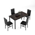 thumbnail image 5 of Seizeen 5 Piece Modern Marble & Leather Kitchen Dining Set, Coffee, 5 of 9
