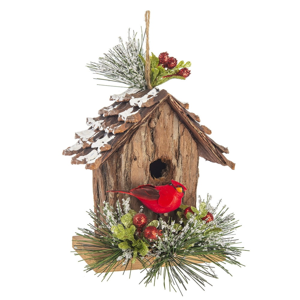 Rustic Brown Cardinal Birdhouse 7 inch Wood Decorative Ornament