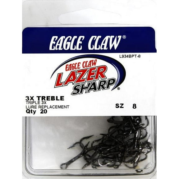 Lazer Sharp L934BPTH-8 3X Treble] Hook, Black, Size 8, 20 Pack