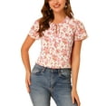 thumbnail image 5 of INSPIRE CHIC Women's Floral V Neck Short Sleeve Ruffled Ditsy Blouse Tops, 5 of 6