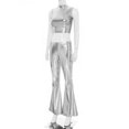 thumbnail image 4 of Kaerm Womens 70s Disco Vintage Dance Outfits PVC Leather Crop Tank Tops Bell Bottoms Flared Pants Set Silver XXL, 4 of 7