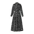 thumbnail image 4 of Olyvenn Womens Oversized Loose Hem Dress Ankle Shirt Dress Leopard Graphic House Dress Lapel V Neck Blouse Work Office Bandage High Waist Smocked Wide Long Sleeve Prom Dress Fashion Gray 14, 4 of 5