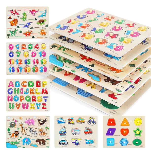 Juego de rompecabezas GRINNNIE con pinzas de madera para niños de 3 a 5 años, paquete de 6