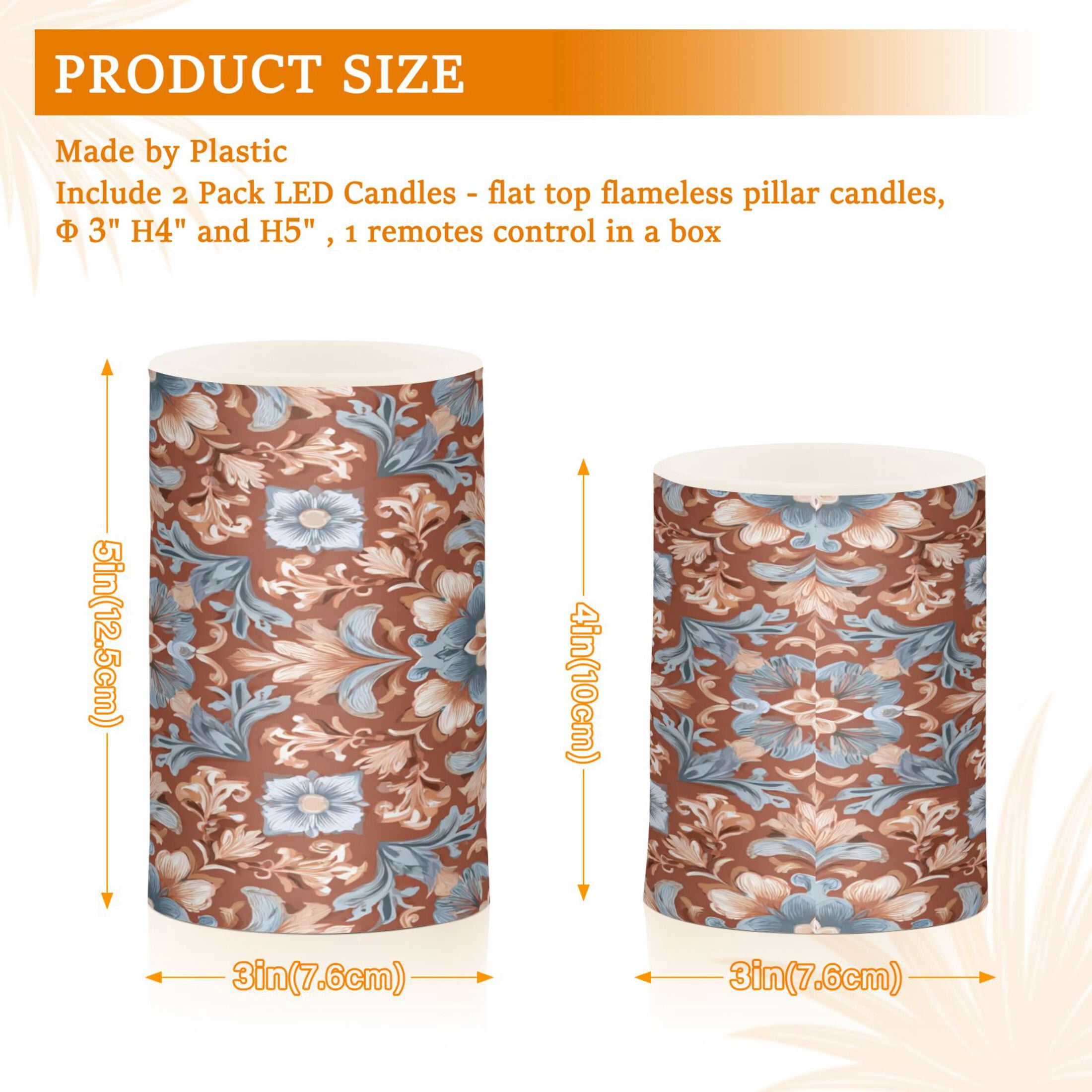 Electronic Candles Light Combination 3x5In, 3x4In Flameless Candles Plastic Festive Decoration Party Christmas Decoration Terracotta Tile Ornate Details