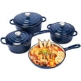thumbnail image 1 of Juego de utensilios de cocina de hierro fundido esmaltado antiadherente QuliMetal, sartén, 7 piezas con tapa, olla holandesa redonda y saludable para hornear pan de masa madre, apta para horno hasta 2, 1 of 5