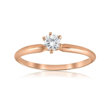 - 1/4 ct Solitaire Diamond Engagement Ring 14k Rose Gold Brilliant Cut Jewelry