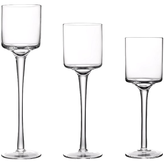 3 Pcs Clear Glass Candle Holders Set, Tall Candle Holders, European Style Table Centerpiece Decor, Assorted Heights, Gift Box, for Dining Table, Fireplace Mantel
