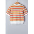 thumbnail image 5 of Women's Orange Abstract Striped Knit Sweater – Casual Short Sleeve Round Neck Summer Top, XL, 5 of 10