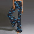 thumbnail image 2 of Gibobby pantalones de pana para mujer Pantalones altos casuales estampados de flores cintura acampanada para mujer hojas pantalones longitud pierna pantalones completos (Azul, M), 2 of 5