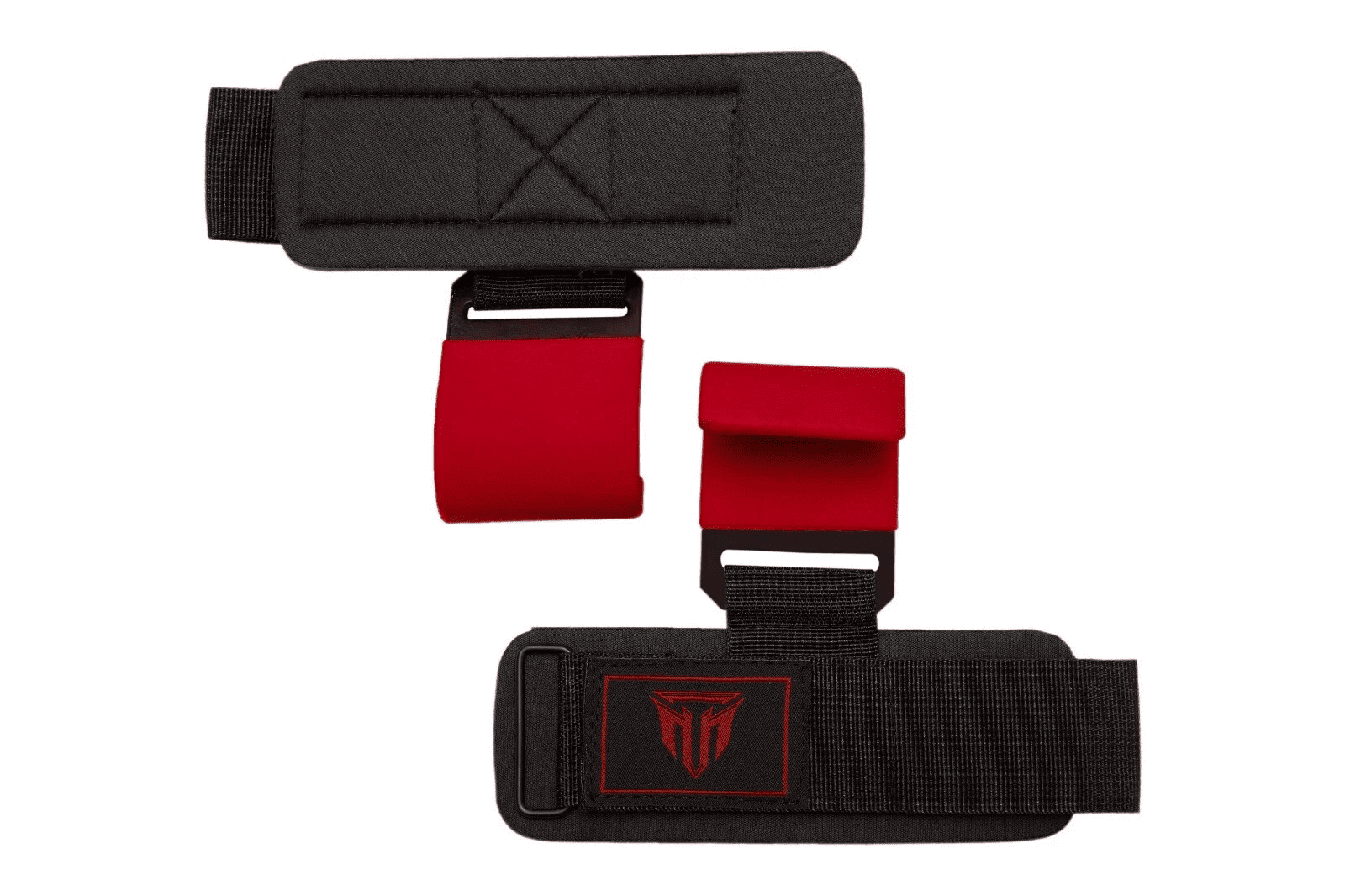 MT Red Weight Lifting Bar Hooks Straps Pair, Non-Slip Rubber Coated Grip, Neoprene Padded Wrist Support Powerlifting Deadlift Pull Up Fitness Strength Training Wrap, Gym Bodybuilding, Gym Workout