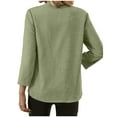 thumbnail image 5 of TKLPEHG 3/4 Sleeve Tops for Women Cotton Linen Roll Sleeve Tunic Tops Spring Soft Lightweight V-Neck Solid Color Blouses (Green,S), 5 of 7