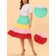 thumbnail image 2 of INSPIRE CHIC Falda escalonada elegante de gasa de verano con cintura elástica para mujer rojo XS, 2 of 4