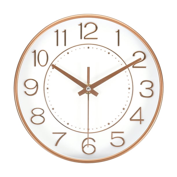 Reloj de pared de 8 pulgadas, a batería, silencioso, sin tictac, reloj redondo moderno, dorado
