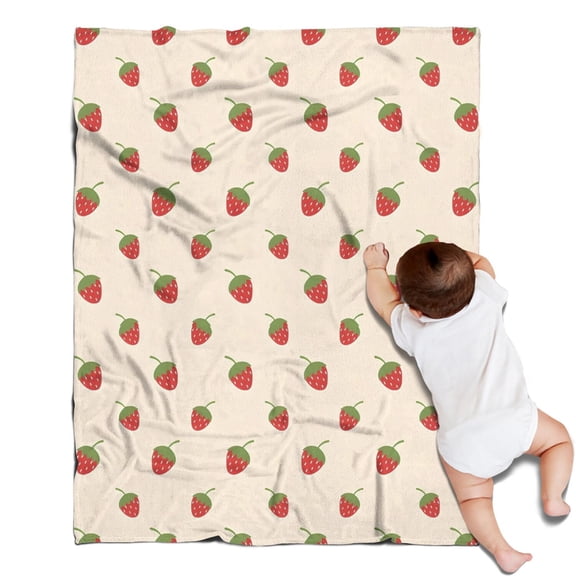Red Strawberry Plants Fruit Light Beige Pattern Blanket,Comfortable Soft Lamb Wool Throw Blanket,All Season,Warm Lightweight Blankets for Sofa Bed Couch Living Room Chair,30"x40"