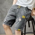 thumbnail image 3 of Men‘s Summer Ripped Denim Shorts Fashion Cuffed Hem Short Jeans Elastic Waist Mid Length Jeans Male Short Jeans Clothing, 3 of 6