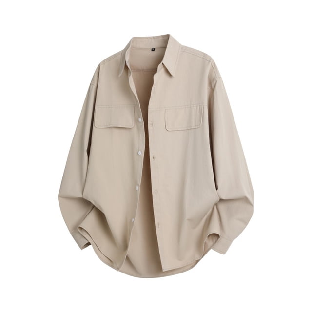 SBYOJLPB Men's Solid Color Button Turndown Collar Long Sleeved Shirt Double Pocket Work Shirt