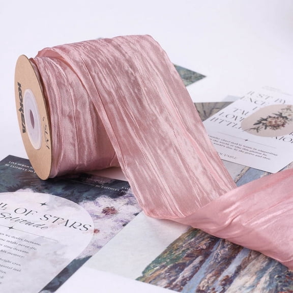 NAMZI 10 Yards 2inch Crinkled Satin Ribbon, Silk-Like for Gift Wrapping, Crafts, Wreaths, Bouquets & Bows, Dark Pink