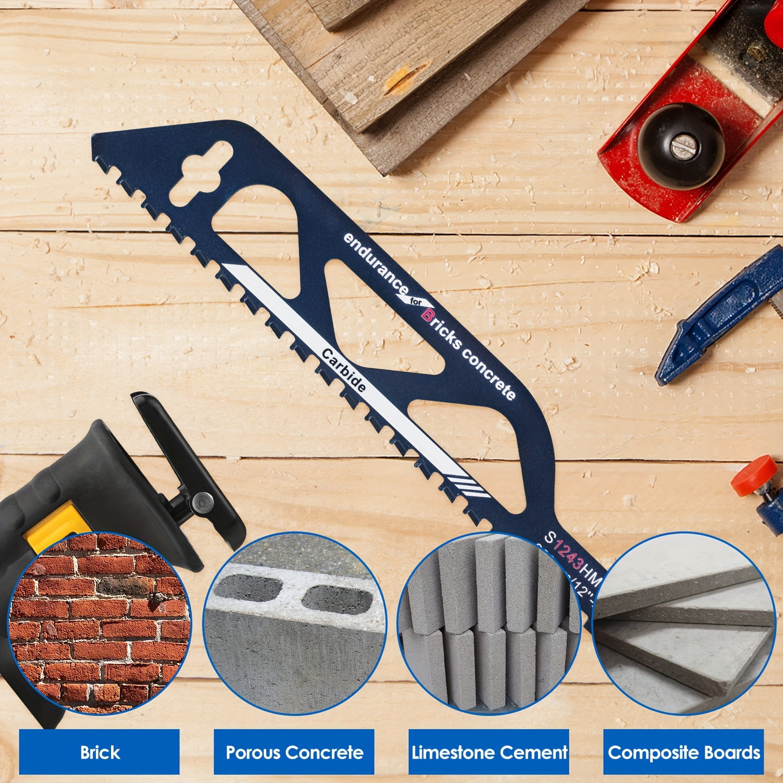 1/2pcs Reciprocating Saw Blade 12/18Inch Universal Cutting Recip Sabre Saw Blade Alloy Steel Brick Concrete Cutting Saw Blade Masonry Cutting