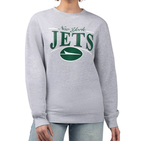 Women's Starter Gray New York Jets Arch Stripe Fleece Pullover Sweatshirt