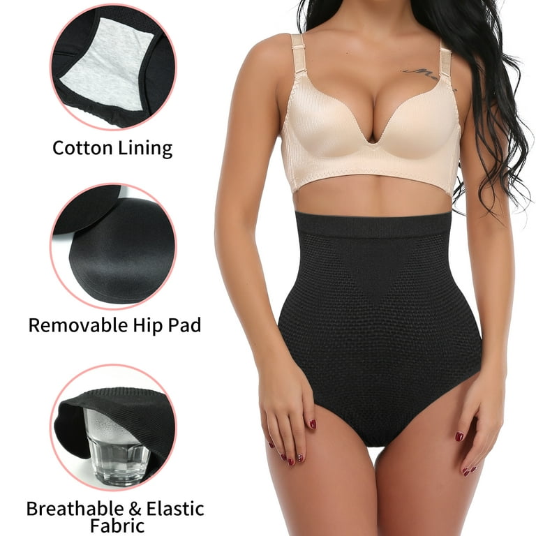 QRIC 2-Pack Womens Mid-Waisted Tummy Control Underwear Seamless Hip & Butt  Enhancer Padded Panties Body Shaper Brief 