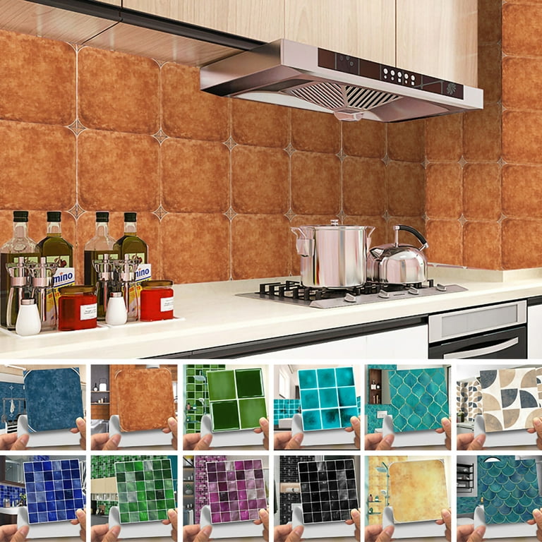 CUH Tile Decals Peel and Stick Backsplash Tiles Self-Adhesive Removable Wall Sticker DIY PVC Tiles Stickers For Kitchen Bathroom Backsplash Furniture ...