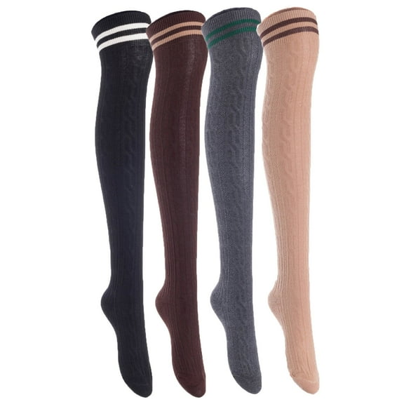Meso Women's Big Girl's 4 Pairs Splendid Knee High Cotton Socks, Strong yet Soft, Cozy and Stylish Size 6-9 M1023 Black, Coffee, Dark Grey, Khaki