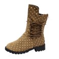 thumbnail image 3 of Willtoo Womens Polka Dot Lace Up Mid Calf Combat Boots, Back Zipper Round Toe Chunky Block Heel Boots, Non Slip Lug Sole Fashion Winter Boots, 3 of 6