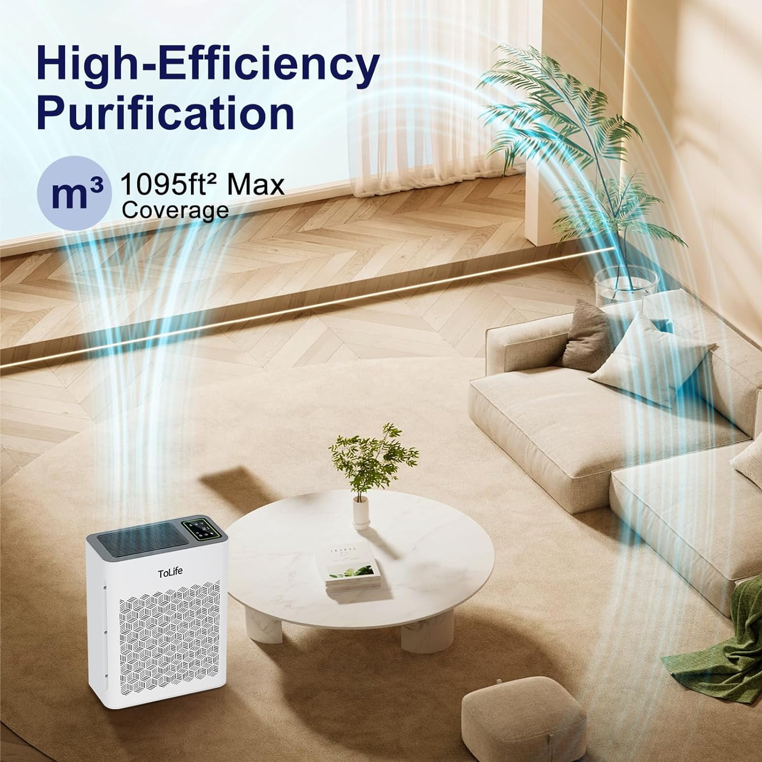 ToLife HEPA Air Purifiers for Home Large Room with Light (1095 Sq. Ft) Remove 99.97% of Pet Hair Odor Dust Smoke Pollen, White