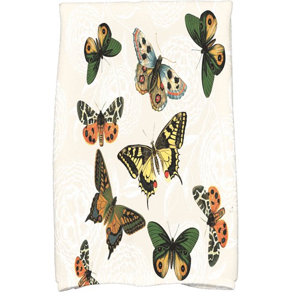 Simply Daisy 18" x 30" Antique Butterflies and Flowers Animal Print Kitchen Towel