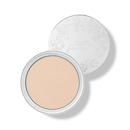 100% PURE Powder Foundation Matte Finish Face Makeup - Oil Absorbing Pressed Poreless Concealer - Vegan Fruit Pigmented White Peach Color (Light Shade w/Yellow Undertones) - 0.32 Oz